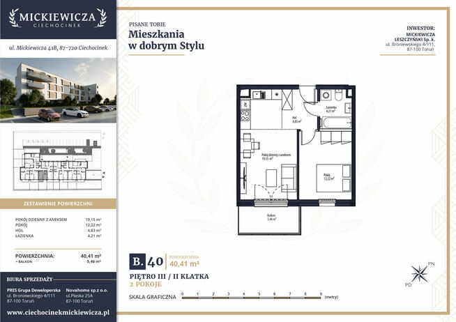 Nowe mieszkanie 40m2 z balkonem w Centrum