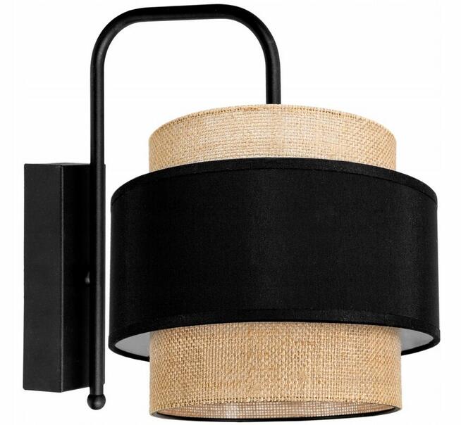 Lampa Ścienna Kinkiet Czarny / Biały BOHO Juta Abażur