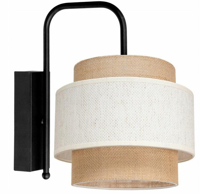 Lampa Ścienna Kinkiet Czarny / Biały BOHO Juta Abażur