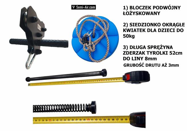 Tyrolka zestaw tyrolki bez liny solidny polski bloczek podwó