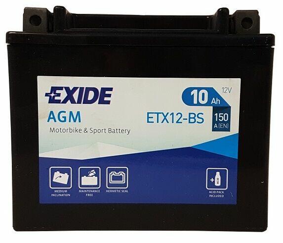 Akumulator motocyklowy EXIDE ETX12-BS YTX12-BS 12V 10Ah 150A