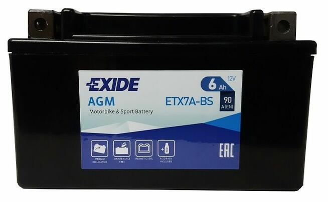 Akumulator motocyklowy EXIDE ETX7A-BS YTX7A-BS 12V 6Ah 90A