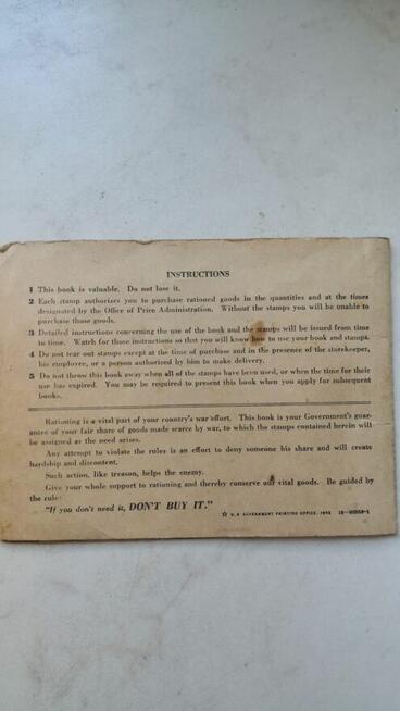 USA wojenna książeczka żywnościowa 1942r