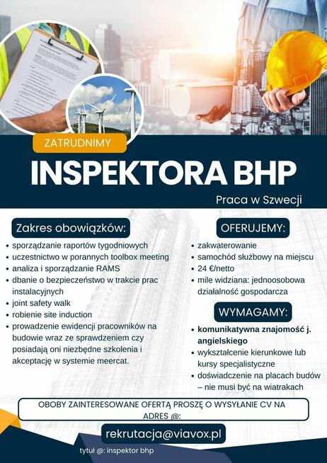 Zatrudnimy inspektora BHP