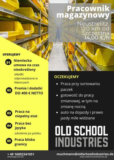 Pakowacz DHL NEUSTRELITZ /120 km od Szczecina 14,00 €/h+400€
