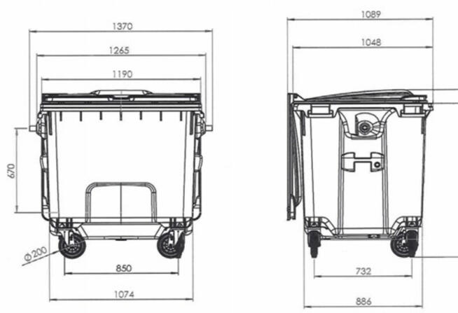 Nowe Pojemniki na odpady 1100l różne kolory