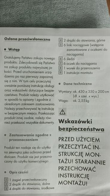Osłona przeciwsłoneczna -żagiel