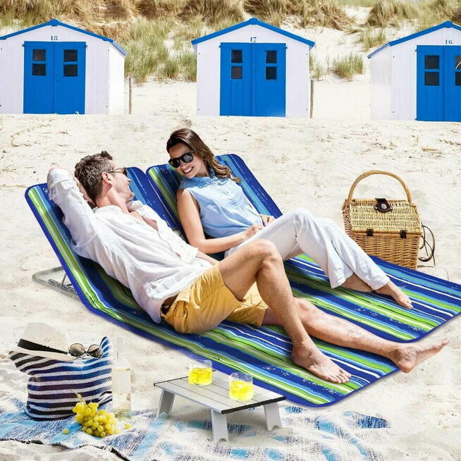 Nowy zestaw - leżak plażowy 2 szt ze stołem