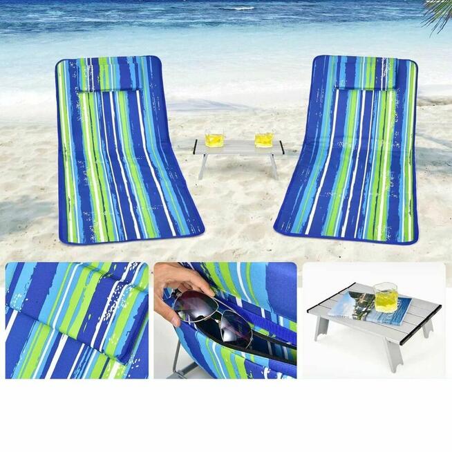 Nowy zestaw - leżak plażowy 2 szt ze stołem