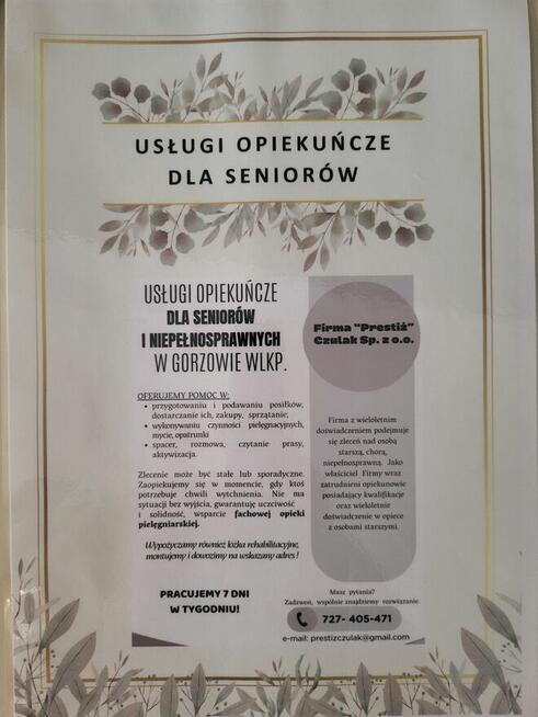 Usługi opiekuńcze dla seniorów i niepełnosprawnych