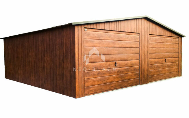 Garaż Blaszany 8X6M - 2X Brama Drewnopodobny Dwuspadowy Nb138