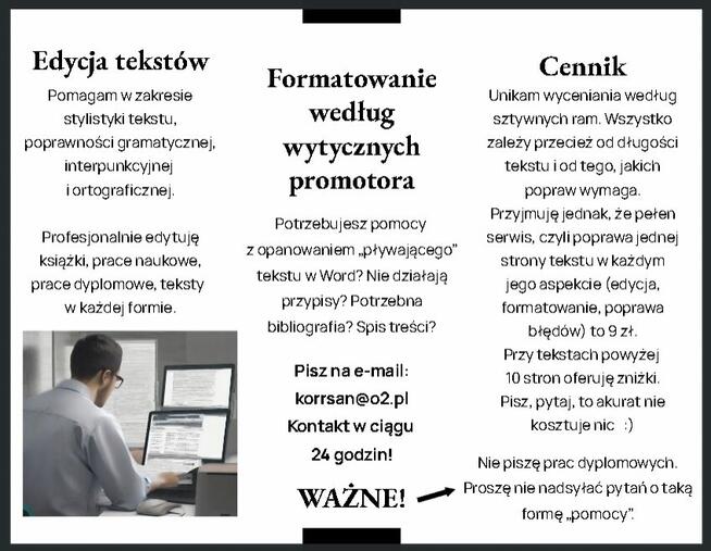 Edycja tekstów - stylistyka, gramatyka, formatowanie