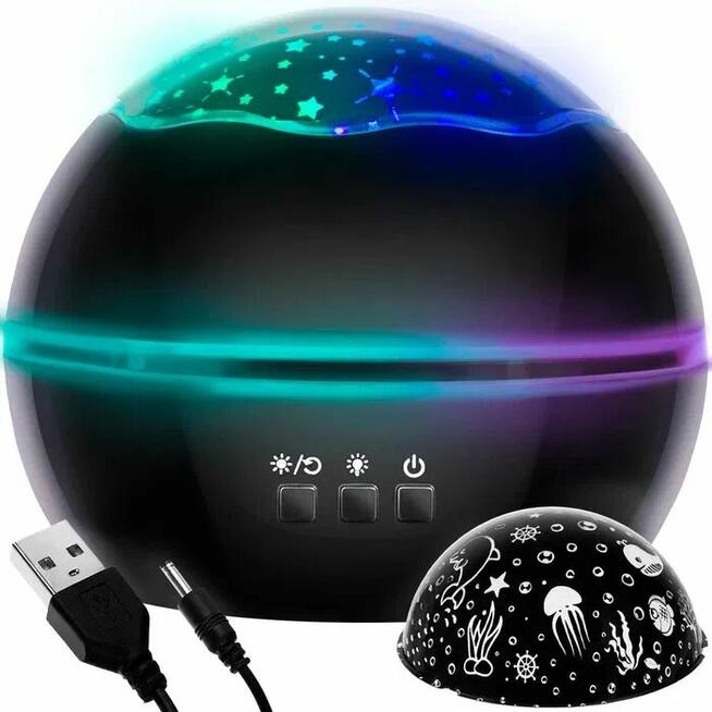 Lampka Nocna Projektor Nieba Gwiazd Obrotowa 2w1