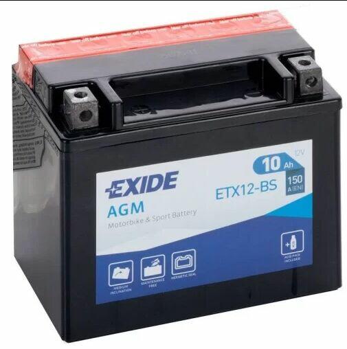 Akumulator motocyklowy 10Ah 150A EXIDE ETX12-BS YTX12-BS 12V