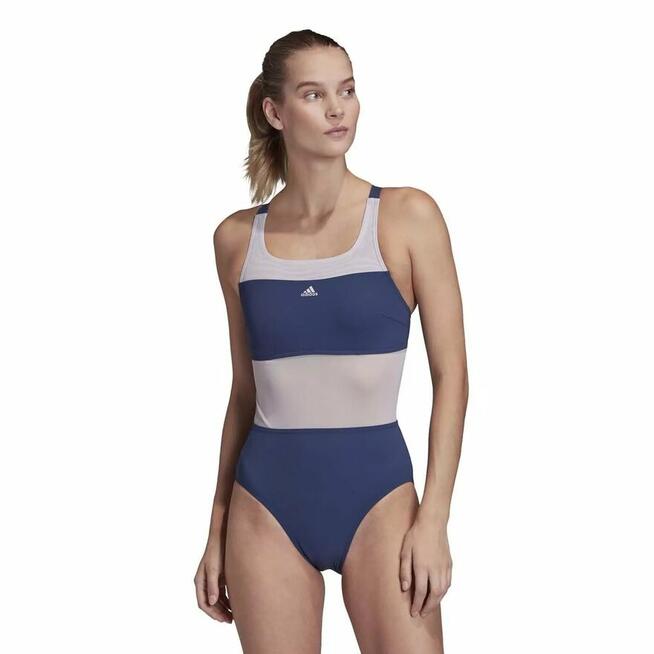 44A ADIDAS Strój kąpielowy jednoczęściowy granatowy z siatec