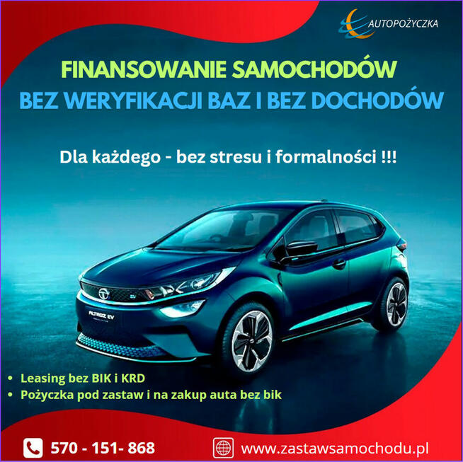 Pozyczka pod zastaw auta - bez Baz i dochodów do 100 tys