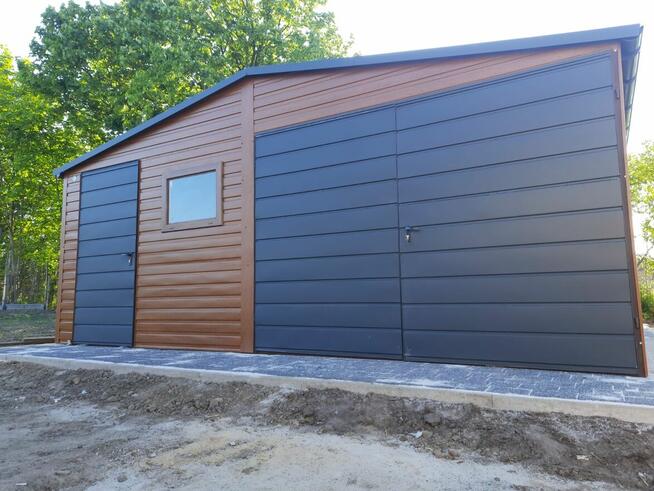 Dwuspadowy garaż blaszany 6x5 Drewnopodobny , Garaże blaszan