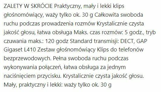 Gigaset Siemens - L410 - zest głośnomówiący klips DECT GAP