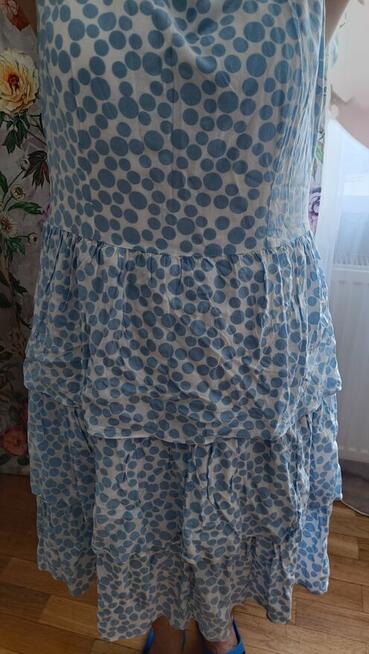 Piękna Sukienka w groszki z trzema falbanami i podszewką BIA