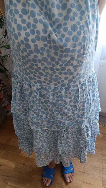 Piękna Sukienka w groszki z trzema falbanami i podszewką BIA