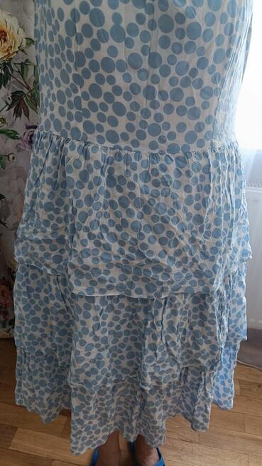 Piękna Sukienka w groszki z trzema falbanami i podszewką BIA