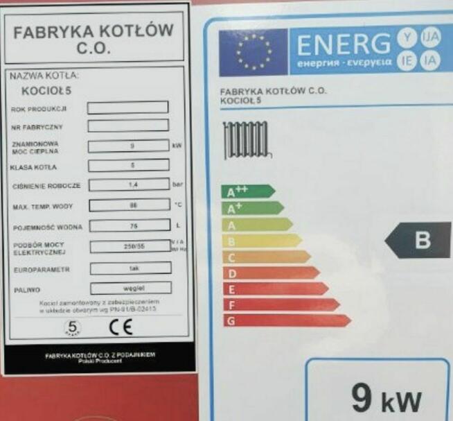 Piec kocioł 9 kW do 80 m2 na drewno węgiel PLESZEW