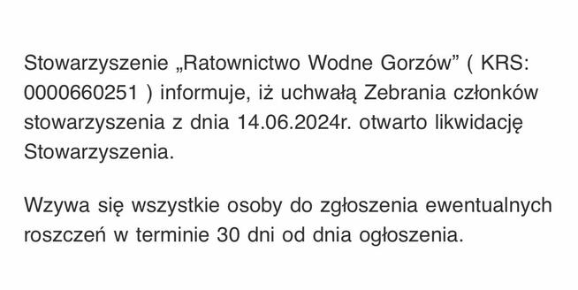 LIKWIDACJA STOWARZYSZENIA