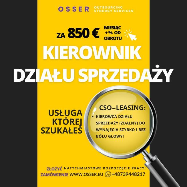 Wynajem Kierownikа Działu Sprzedaży / Начальни Отдела Продаж