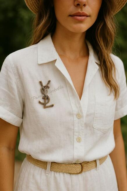 Broszka YSL Yves Saint Laurent złota 4cm