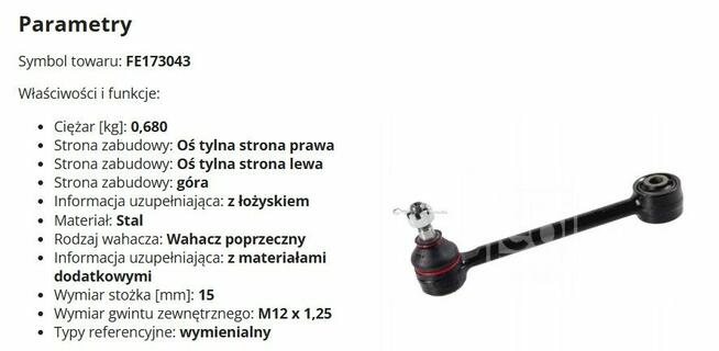 Wahacz, drążek Hyundai i40 VF tył , guma przegubu przód