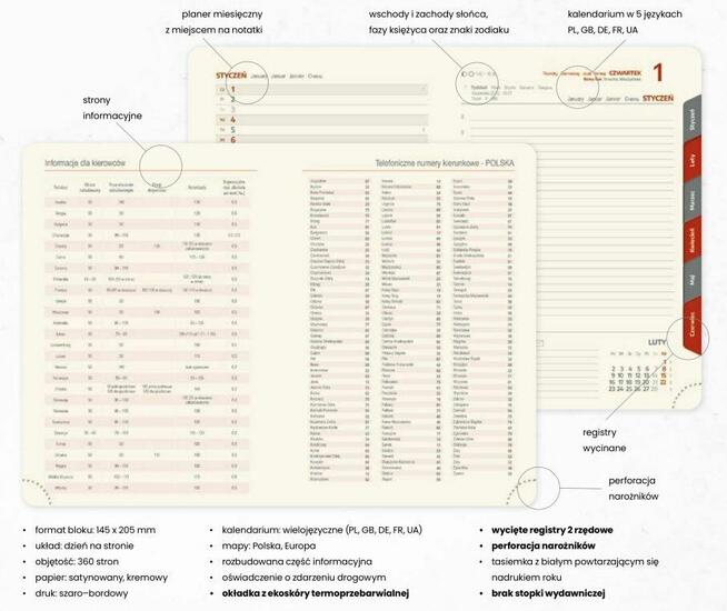 2026 terminarz A5 dzienny kalendarz w ekoskórze