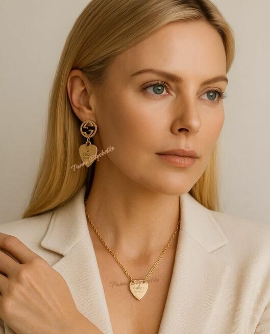 Złoty naszyjnik GUCCI – serce z grawerem „Made in Italy”