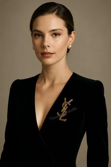 Broszka YSL Yves Saint Laurent złota 7cm