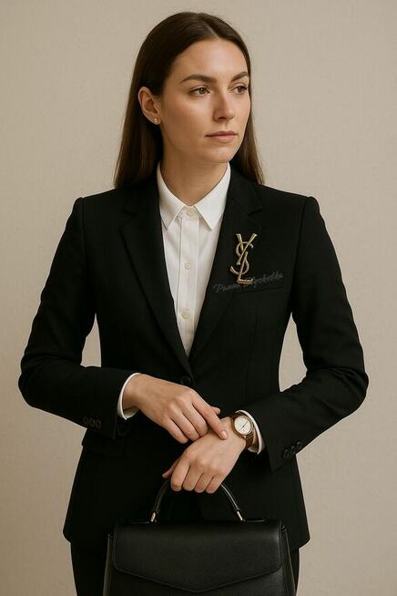 Ekskluzywna broszka YSL vintage złota przypinka retro styl