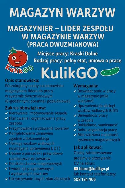 Kulik GO Magazyn Warzyw (Praca dwuzmianowa)