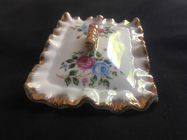 Stara pokrywka szkatułka porcelana PRL róża