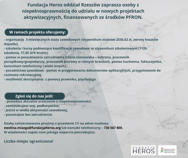 Szkolenia, staże dla osób z orzeczeniem