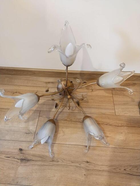 Zyrandol plus lampka Lampa salon mosiadz ZESTAW Krakow