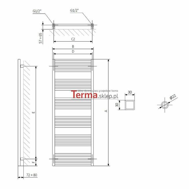 Terma FIONA grzejnik łazienkowy drabinkowy 600x1140 biały No