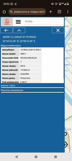 Na sprzedaż działka 5617 m² – Gołków (gm. Piaseczno) – in