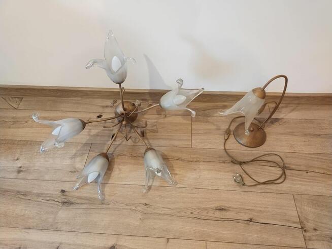 Zyrandol plus lampka Lampa salon mosiadz ZESTAW Krakow