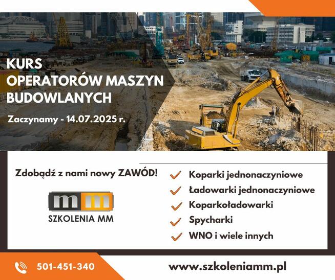 Kurs operatora Koparki, Koparkoładowarki, Ładowarki