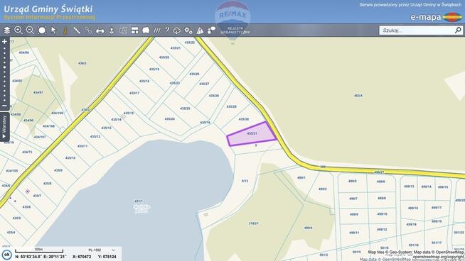 Działka budowlana z linią brzegową, Skolity