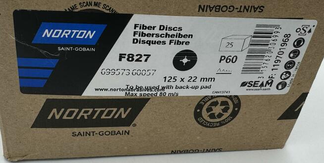 KRĄŻEK FIBROWY 125X22MM GR60 NORTON F827, TARCZA FIBROWA, DY