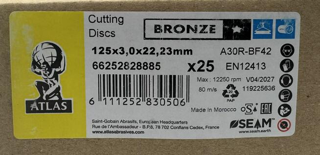 Tarcza do metalu 125X3X22.23MM - ATLAS BRONZE - stal czarna