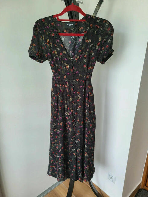 Sukienka midi czarna w kwiatki wiskoza xs S the kooples eleg