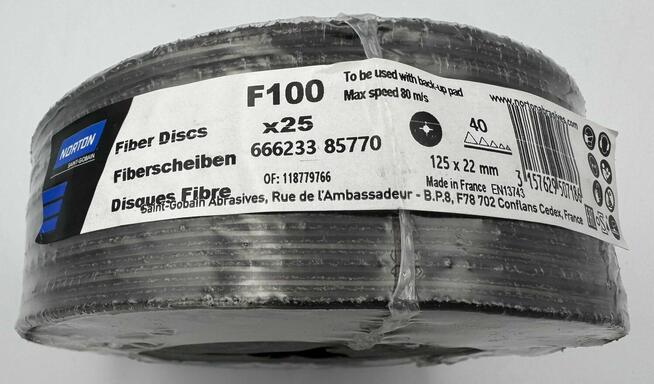 KRĄŻEK FIBROWY 125X22MM GR40 NORTON F100, TARCZA FIBROWA