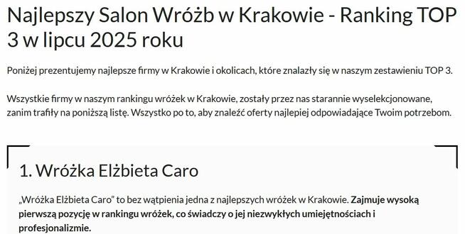 Wróżka Elżbieta Caro - I miejsce w rankingu wróżek