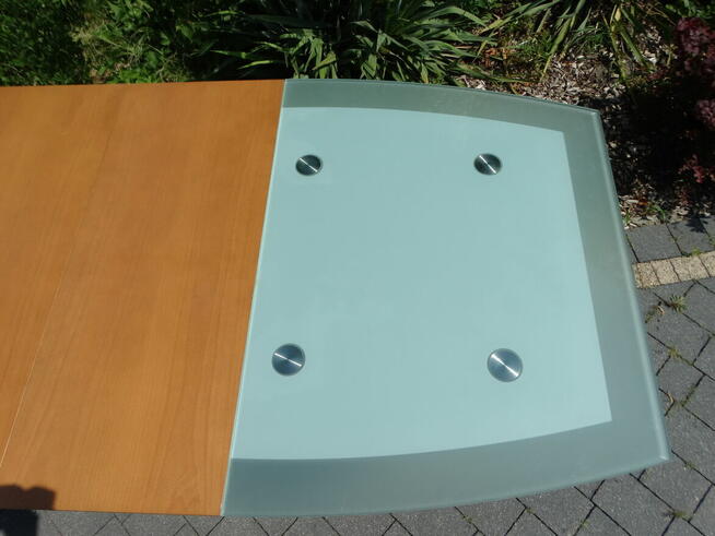 Stół do salonu szklano-drewniany rozkładany