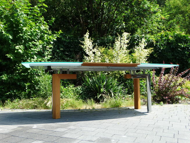 Stół do salonu szklano-drewniany rozkładany